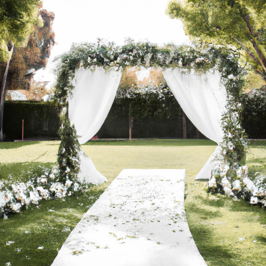 Boda minimalista con arco floral blanco y luz suave en Santiago