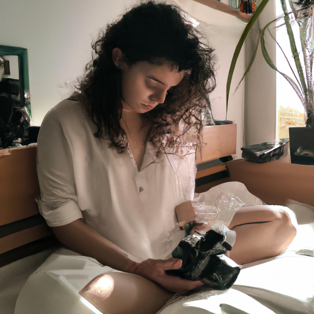 Fotógrafa joven con cámara prestada, luz natural suave en departamento acogedor, inicio de historia